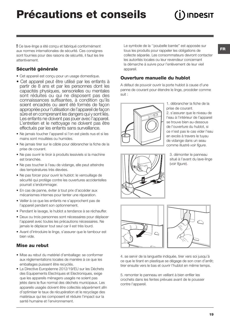 Précautions et conseils | Indesit XWE-91483X-W-EU User Manual | Page 19 / 72