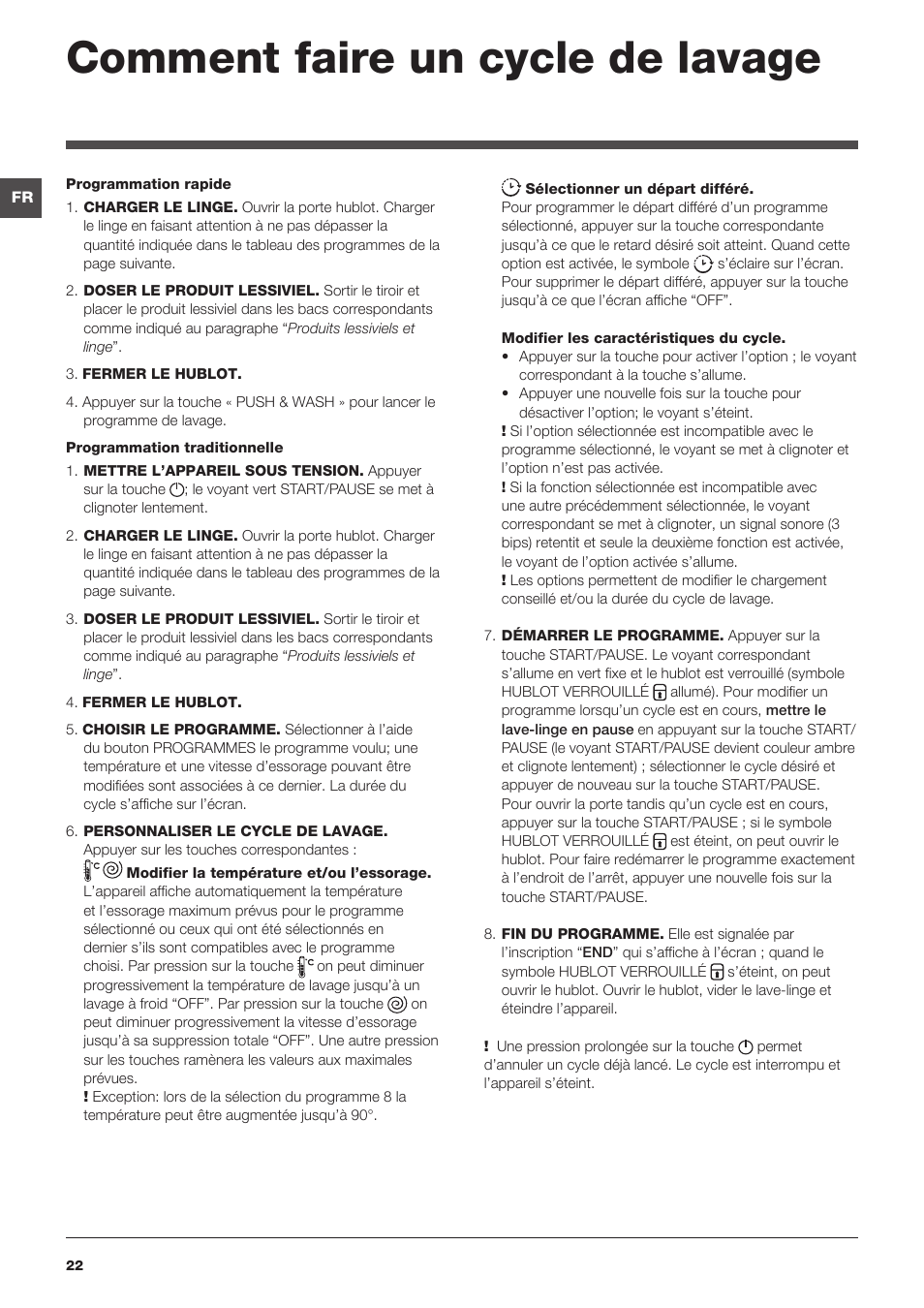 Comment faire un cycle de lavage | Indesit XWE-91483X-W-EU User Manual | Page 22 / 72