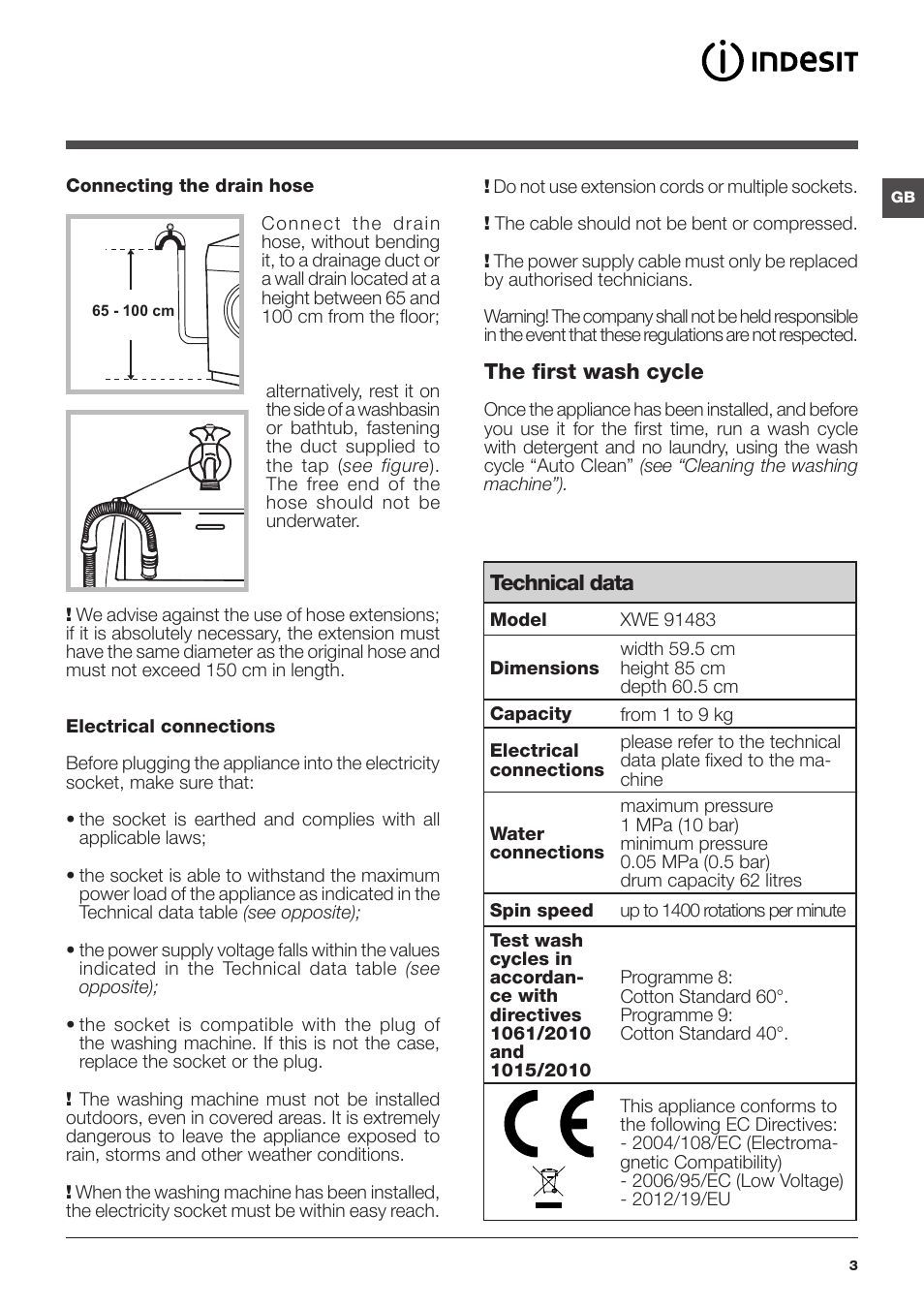 Indesit XWE-91483X-W-EU User Manual | Page 3 / 72