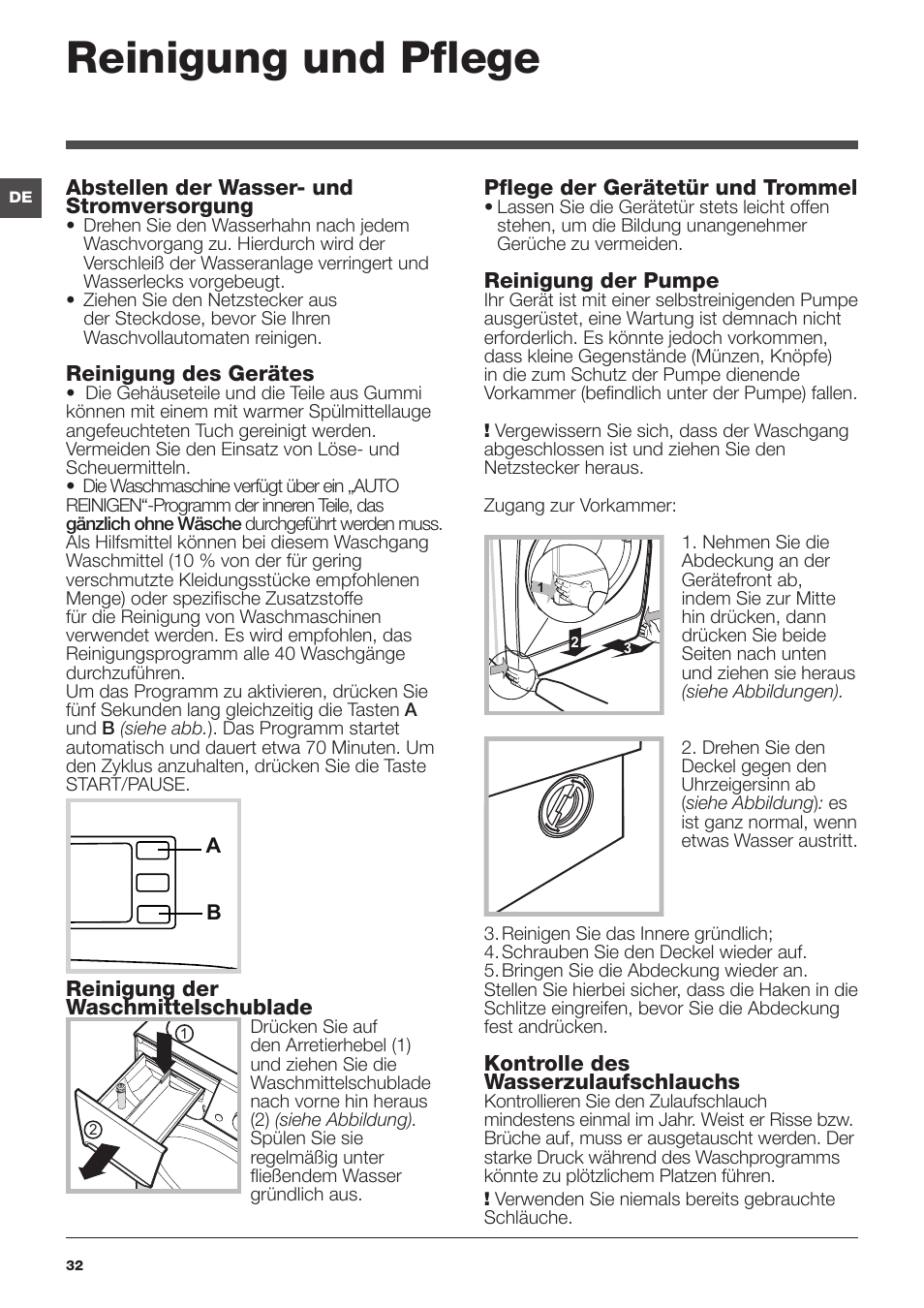 Reinigung und pflege | Indesit XWE-91483X-W-EU User Manual | Page 32 / 72