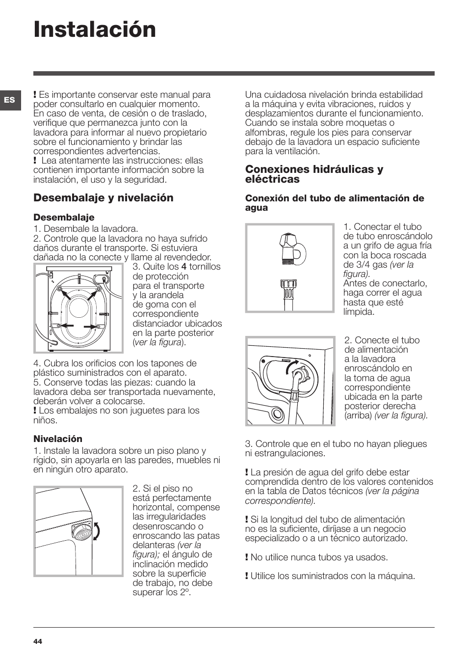 Instalación | Indesit XWE-91483X-W-EU User Manual | Page 44 / 72