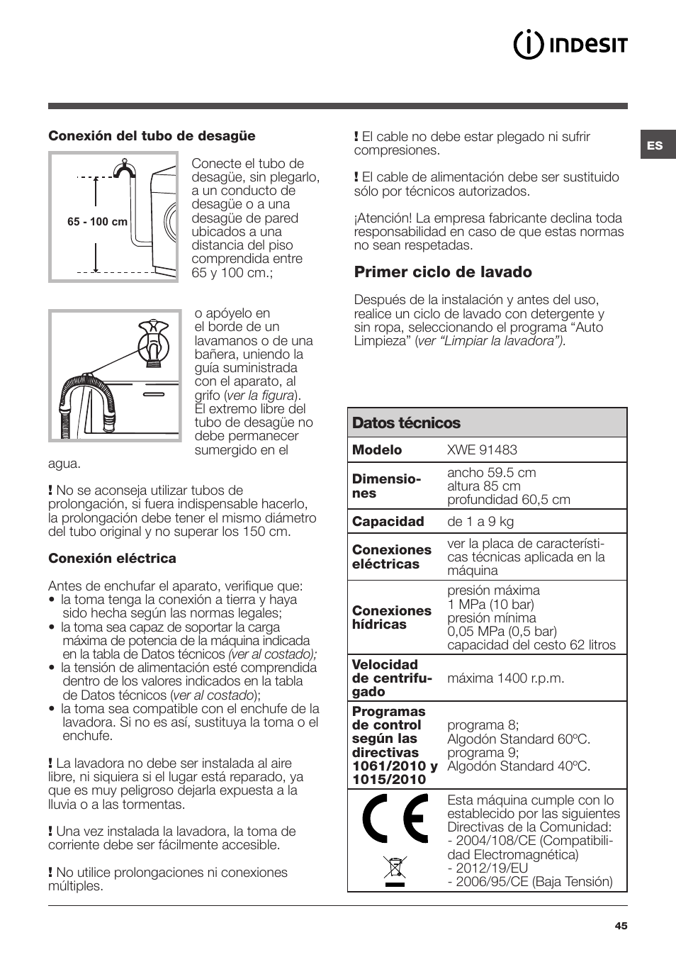 Indesit XWE-91483X-W-EU User Manual | Page 45 / 72
