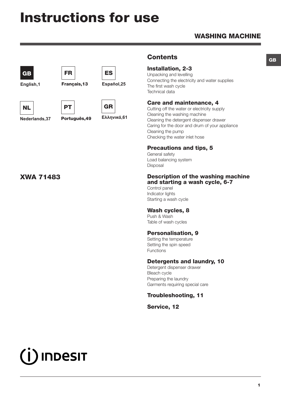 Indesit XWA-71483X-W-EU User Manual | 72 pages