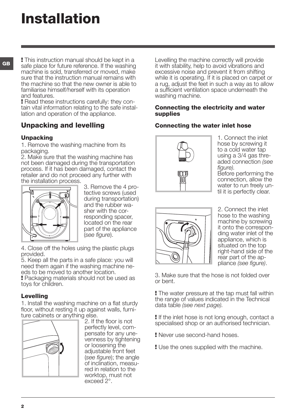 Installation | Indesit XWA-71483X-W-EU User Manual | Page 2 / 72