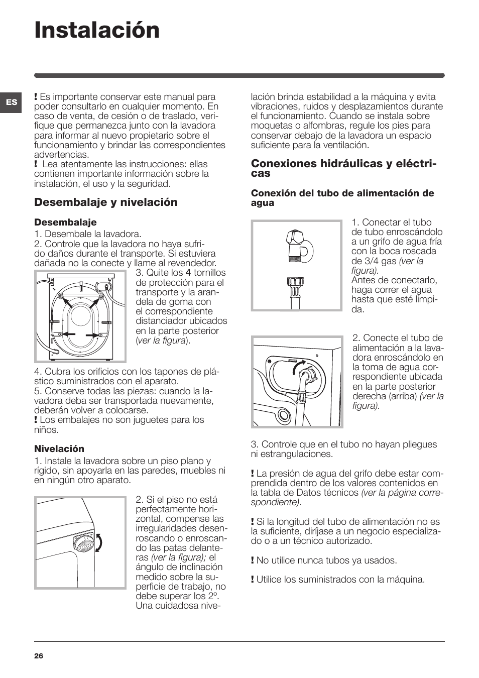 Instalación | Indesit XWA-71483X-W-EU User Manual | Page 26 / 72