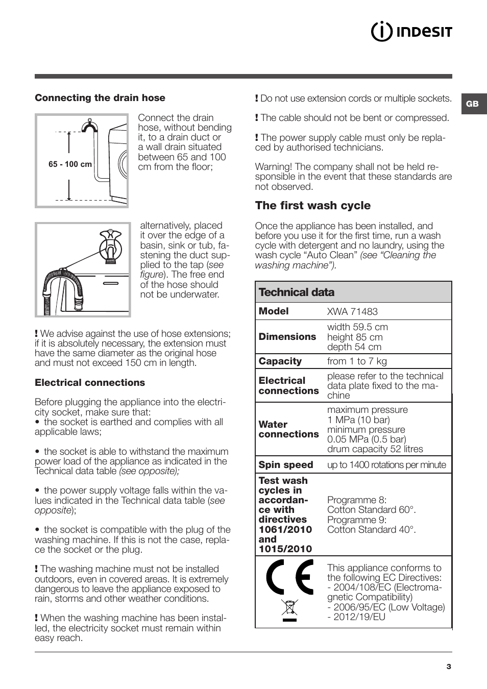 Indesit XWA-71483X-W-EU User Manual | Page 3 / 72