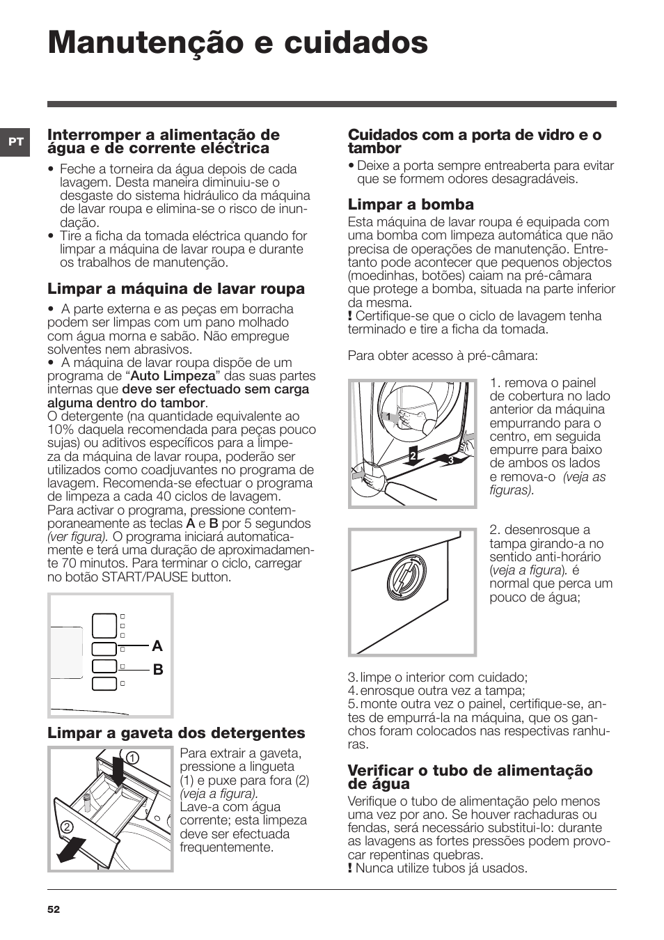 Manutenção e cuidados | Indesit XWA-71483X-W-EU User Manual | Page 52 / 72