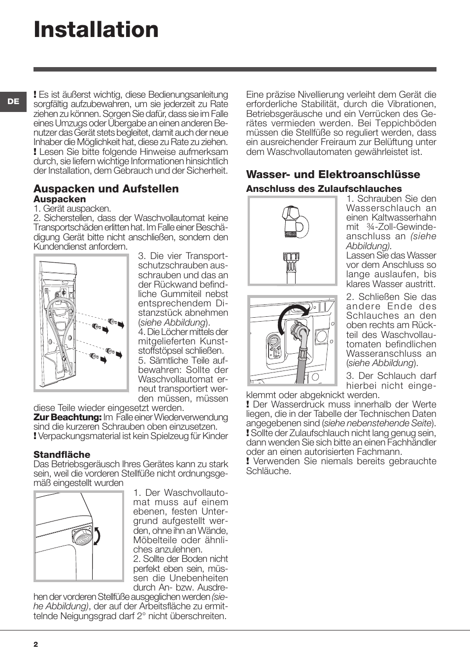 Installation | Indesit WITL-1051(EU) User Manual | Page 2 / 48