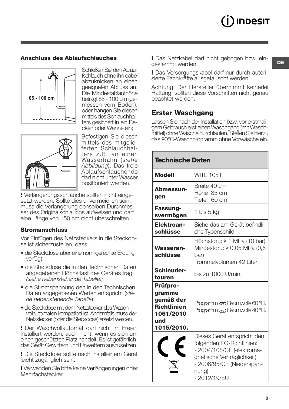 Indesit WITL-1051(EU) User Manual | Page 3 / 48