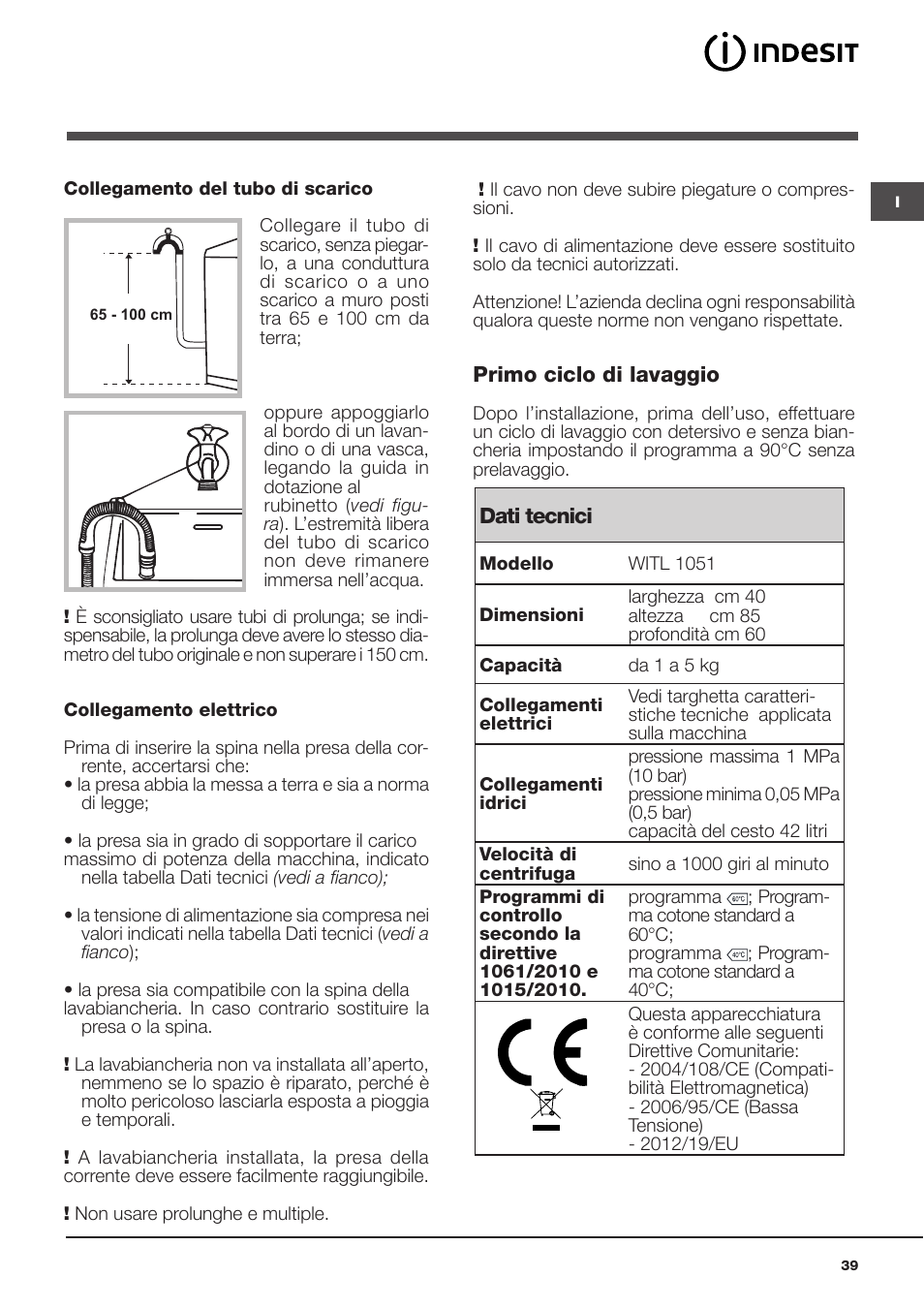 Indesit WITL-1051(EU) User Manual | Page 39 / 48