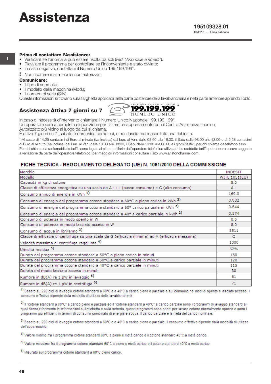 Assistenza | Indesit WITL-1051(EU) User Manual | Page 48 / 48