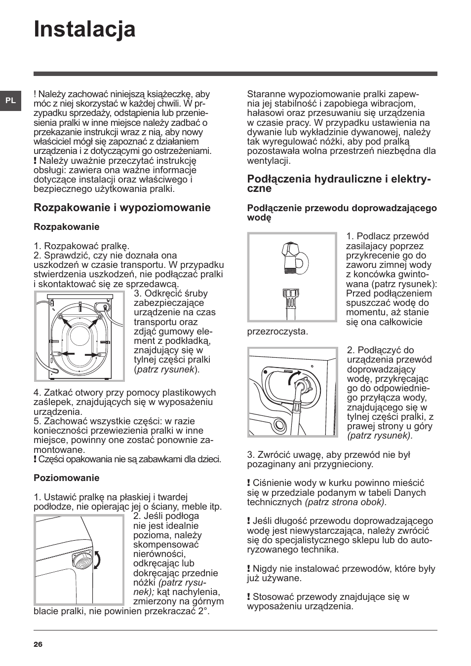 Instalacja | Indesit XWSA-61253-W-EU User Manual | Page 26 / 72