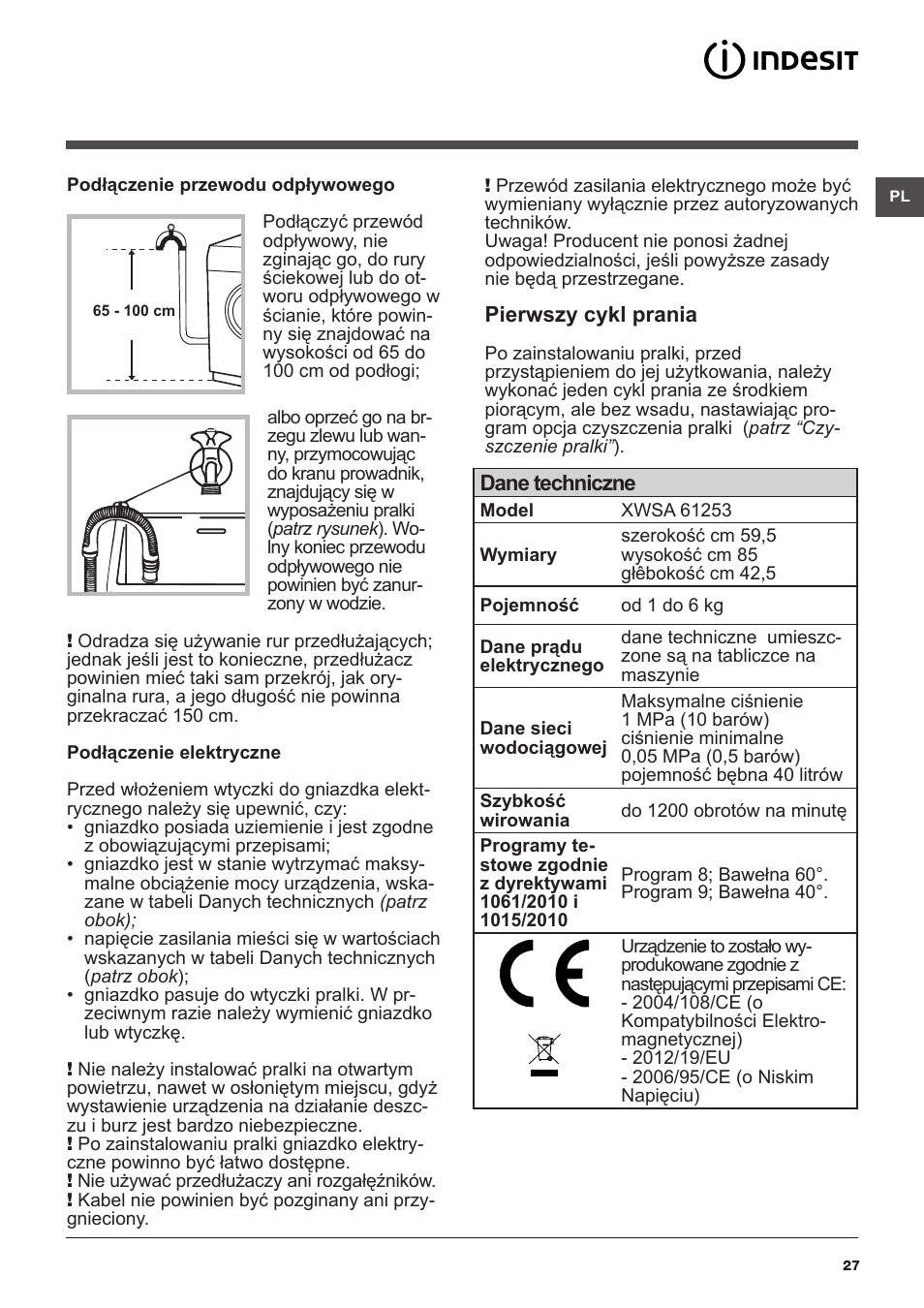 Indesit XWSA-61253-W-EU User Manual | Page 27 / 72