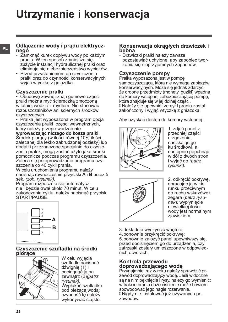 Utrzymanie i konserwacja | Indesit XWSA-61253-W-EU User Manual | Page 28 / 72