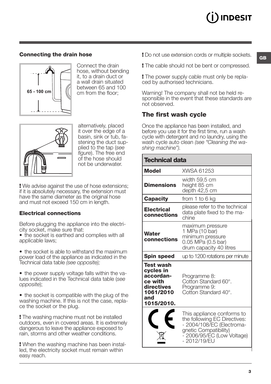 Indesit XWSA-61253-W-EU User Manual | Page 3 / 72