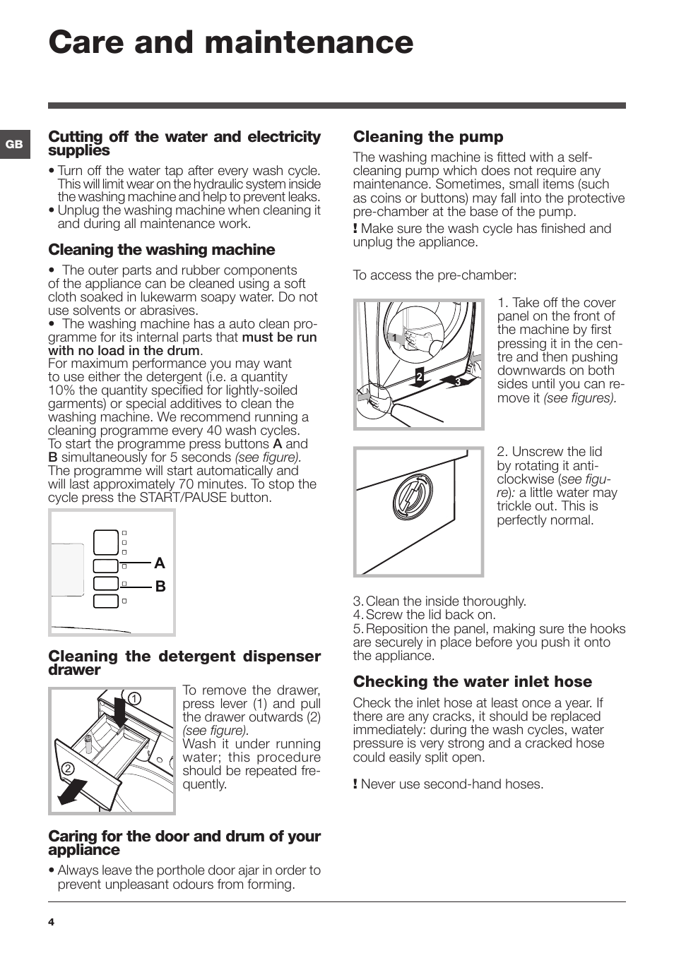 Care and maintenance | Indesit XWSA-61253-W-EU User Manual | Page 4 / 72