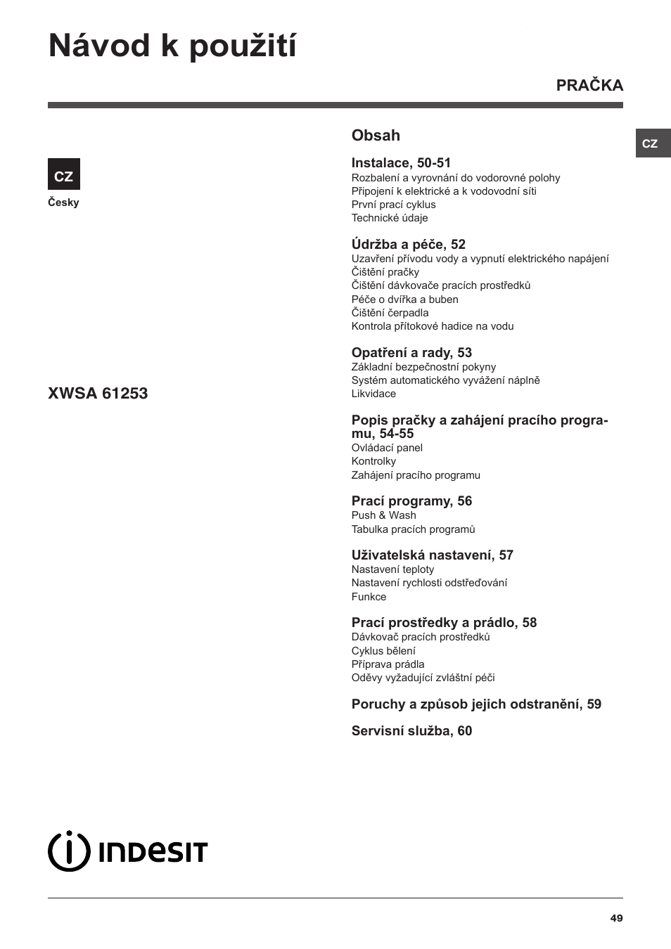 Indesit XWSA-61253-W-EU User Manual | Page 49 / 72