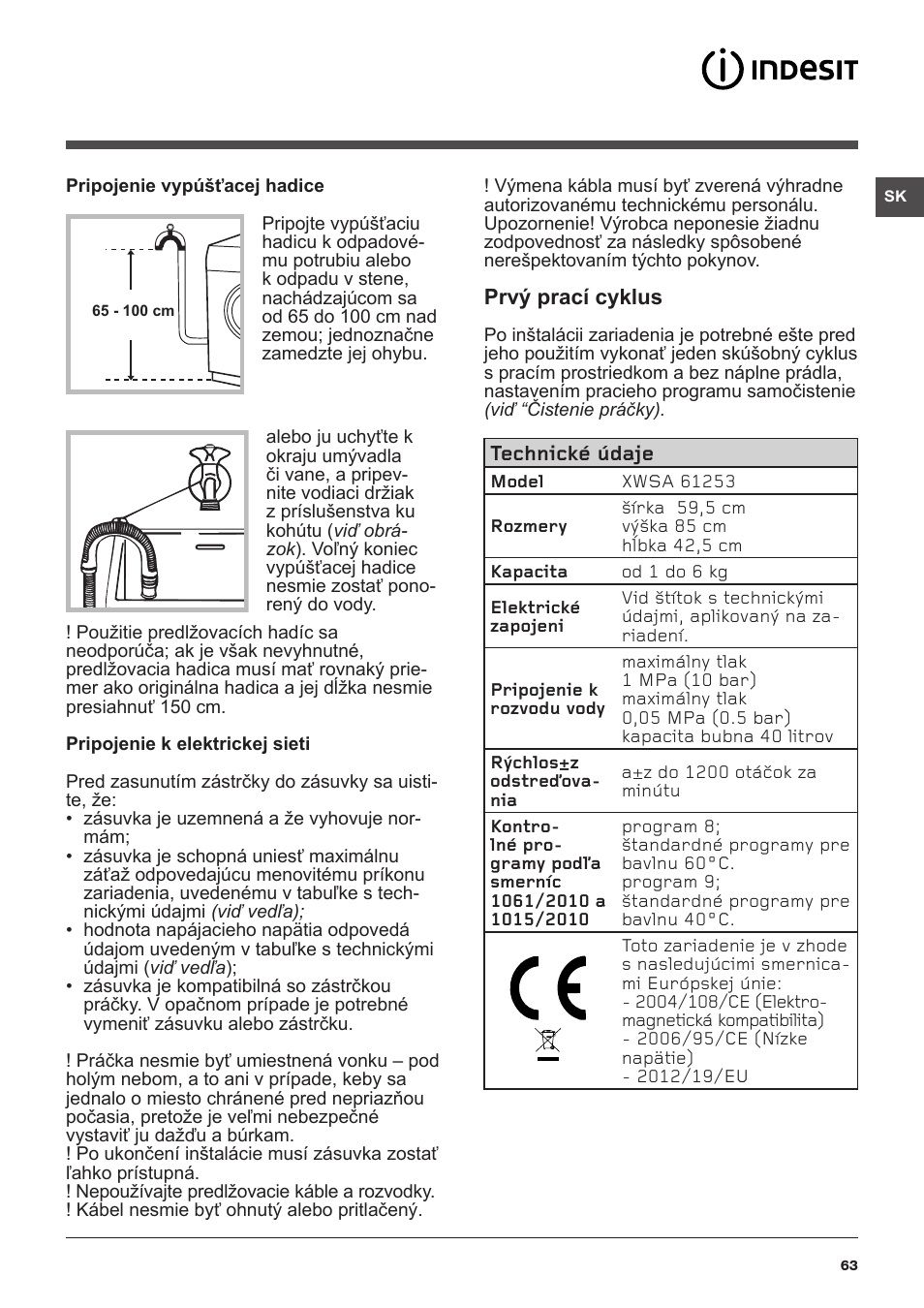 Indesit XWSA-61253-W-EU User Manual | Page 63 / 72