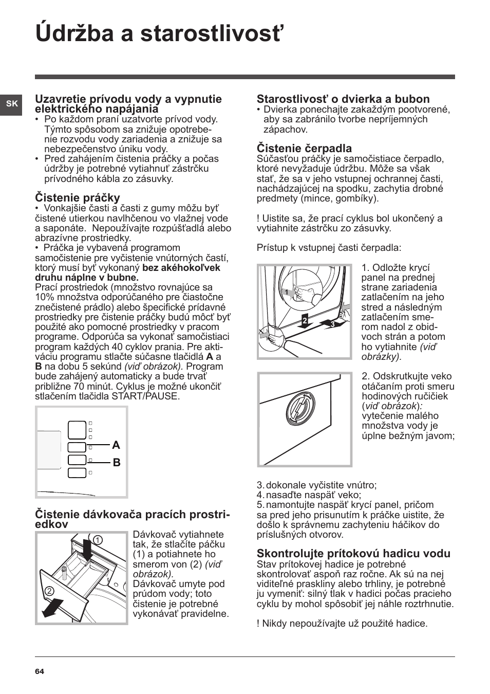 Údržba a starostlivosť | Indesit XWSA-61253-W-EU User Manual | Page 64 / 72