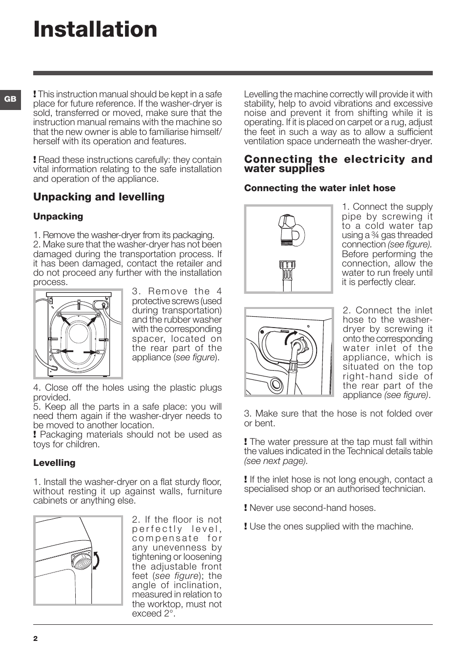 Installation | Indesit XWDE-961480X-WSSS-EU User Manual | Page 2 / 44