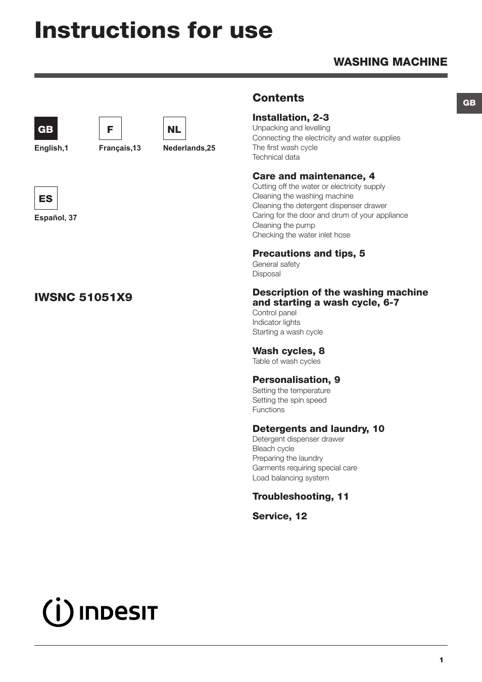 Indesit IWSNC-51051X9-EU User Manual | 48 pages