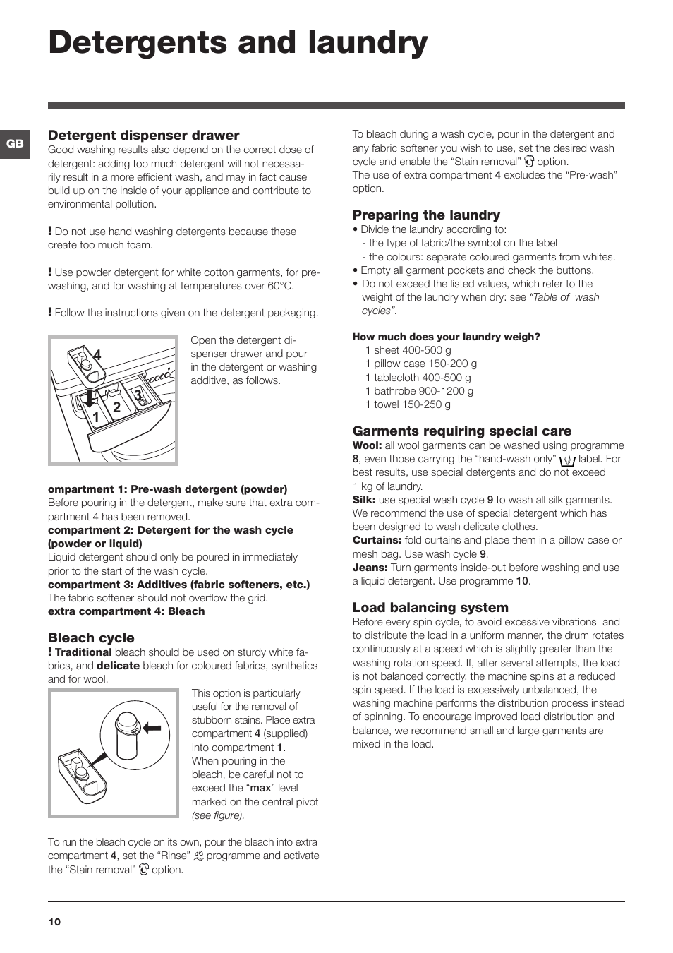 Detergents and laundry | Indesit IWSNC-51051X9-EU User Manual | Page 10 / 48