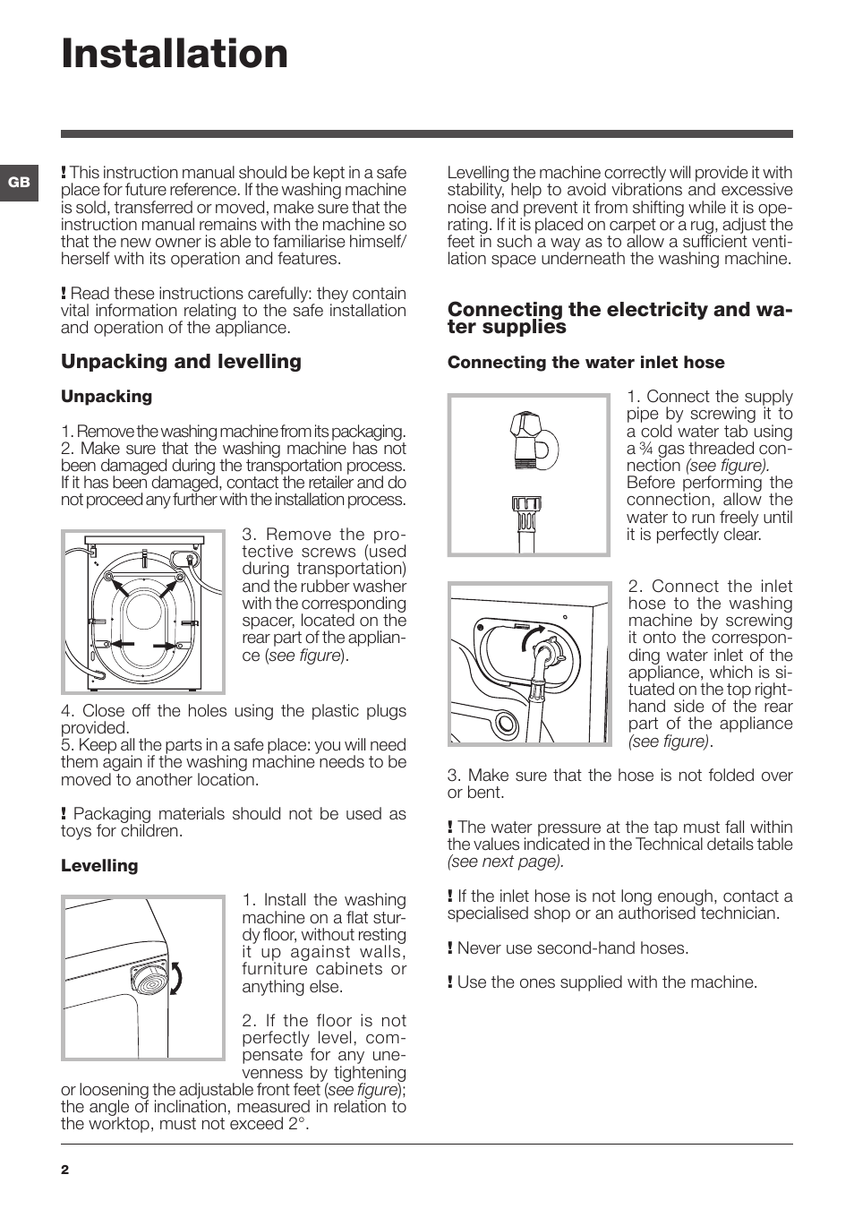 Installation | Indesit IWSNC-51051X9-EU User Manual | Page 2 / 48