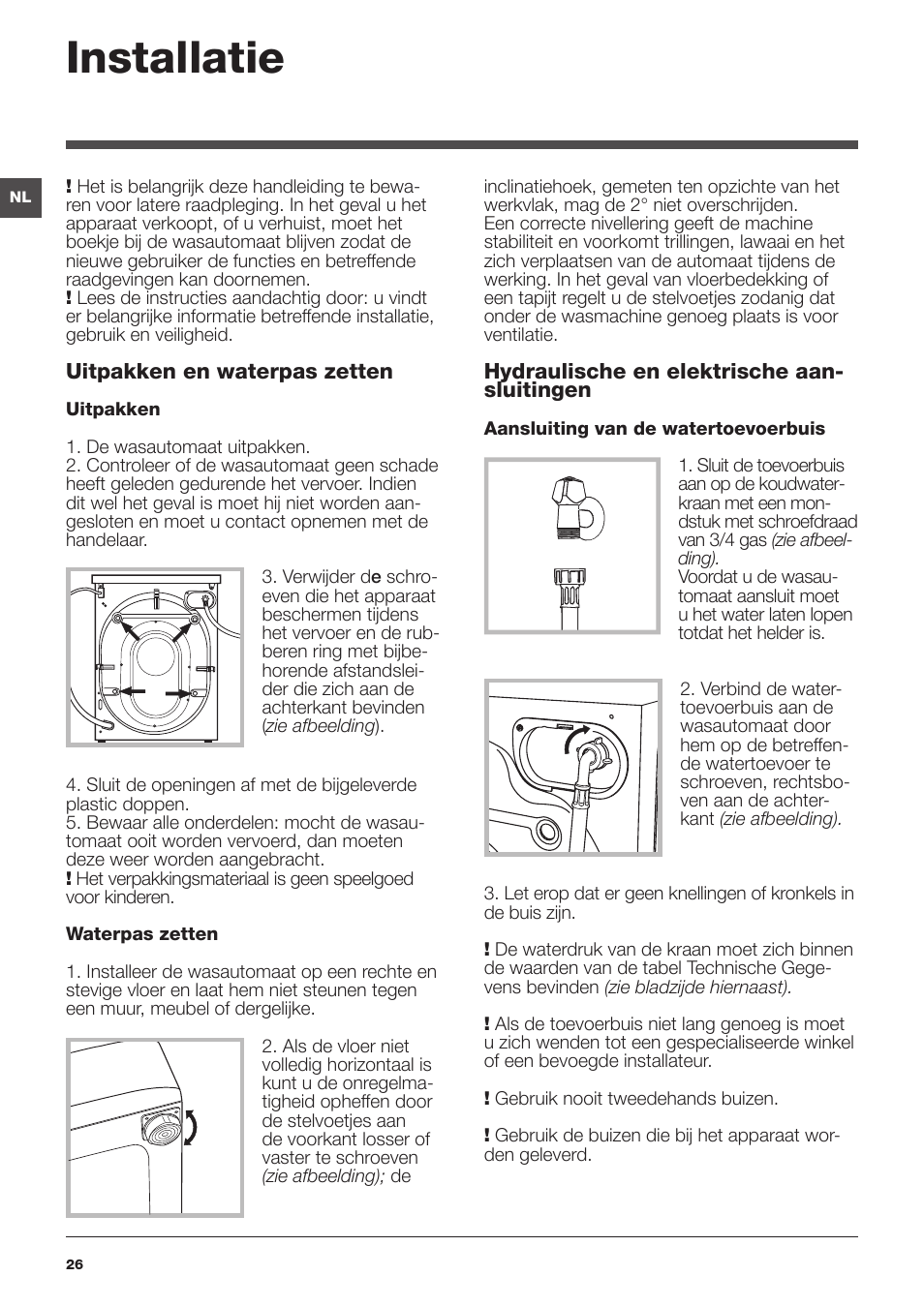 Installatie | Indesit IWSNC-51051X9-EU User Manual | Page 26 / 48