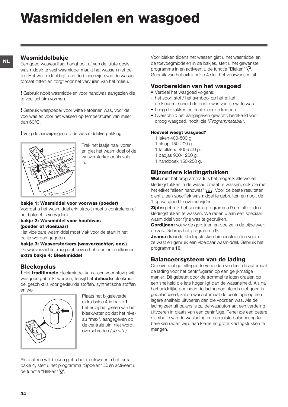 Wasmiddelen en wasgoed | Indesit IWSNC-51051X9-EU User Manual | Page 34 / 48