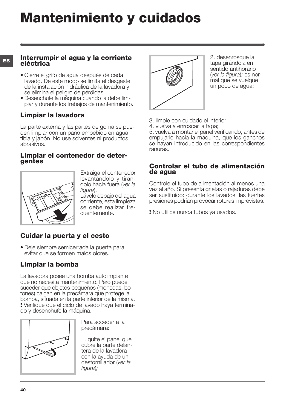 Mantenimiento y cuidados | Indesit IWSNC-51051X9-EU User Manual | Page 40 / 48