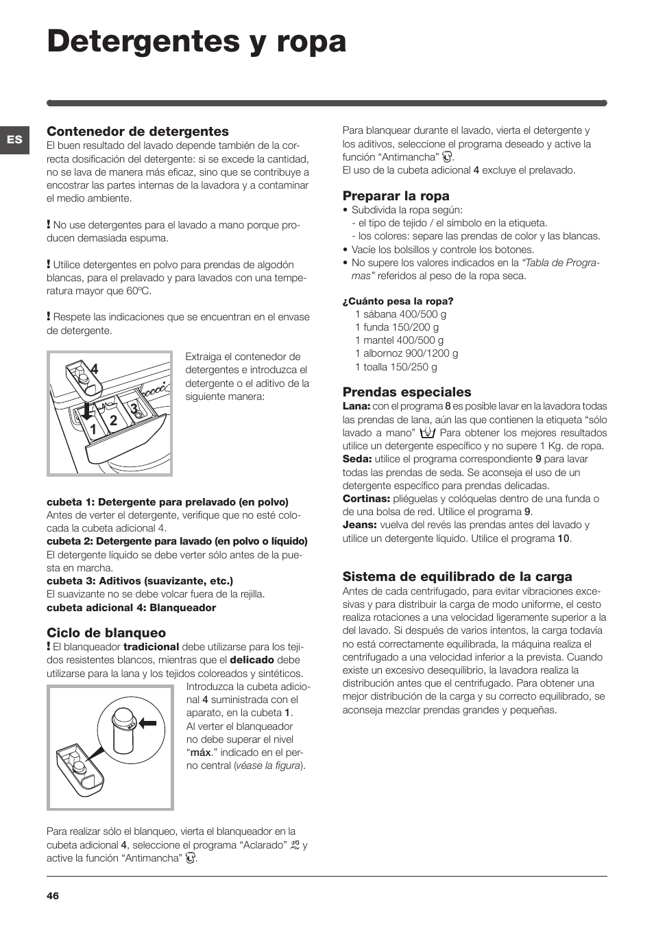 Detergentes y ropa | Indesit IWSNC-51051X9-EU User Manual | Page 46 / 48