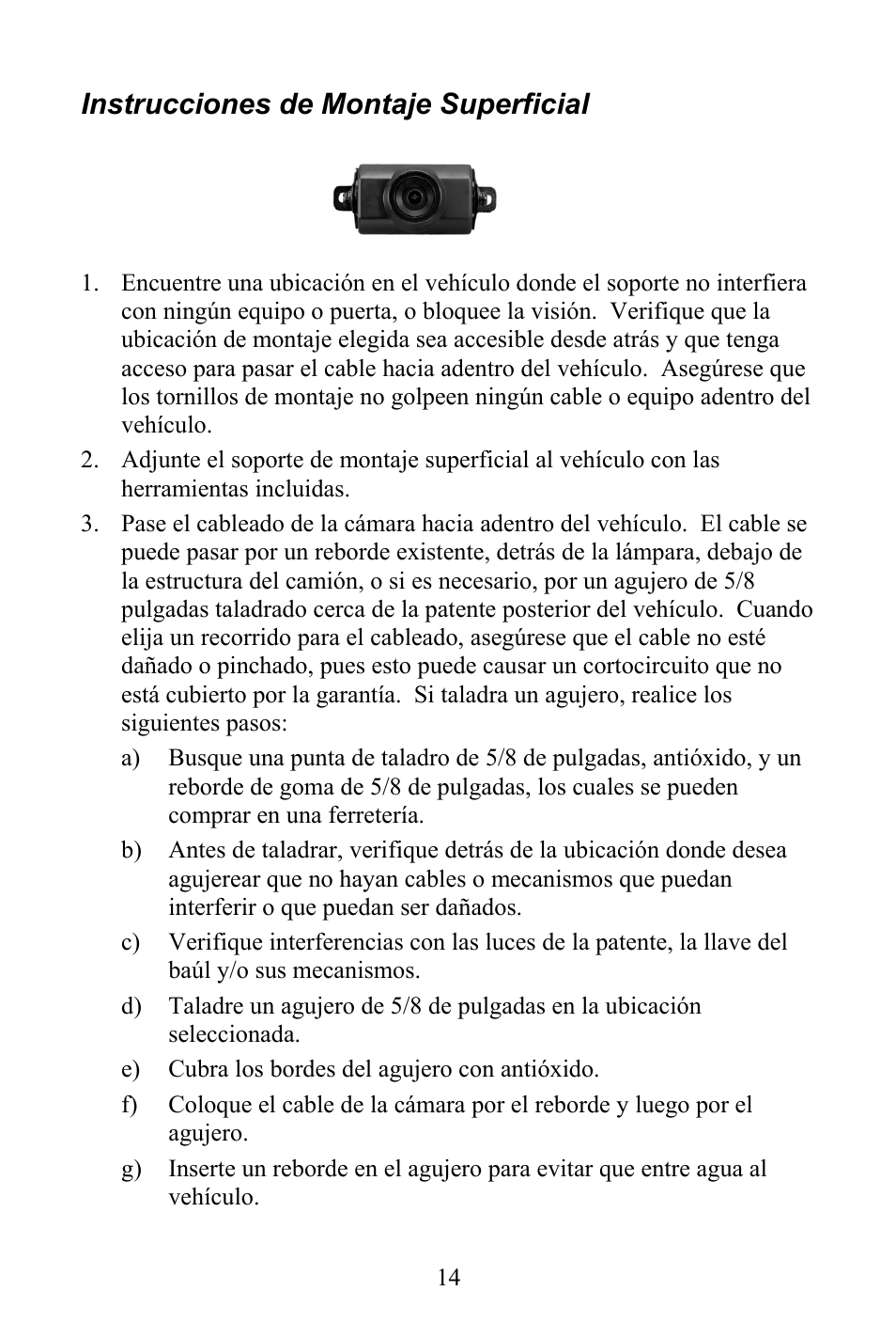 Instrucciones de montaje superficial | Audiovox Aca200w User Manual | Page 14 / 20