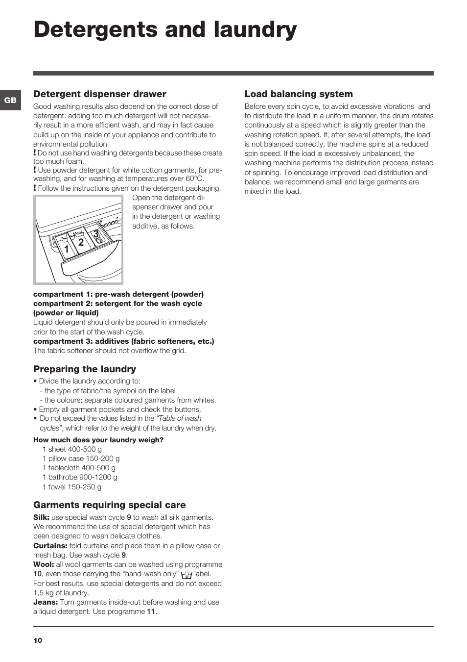 Detergents and laundry | Indesit IWC-71283-C-ECO-EU User Manual | Page 10 / 84
