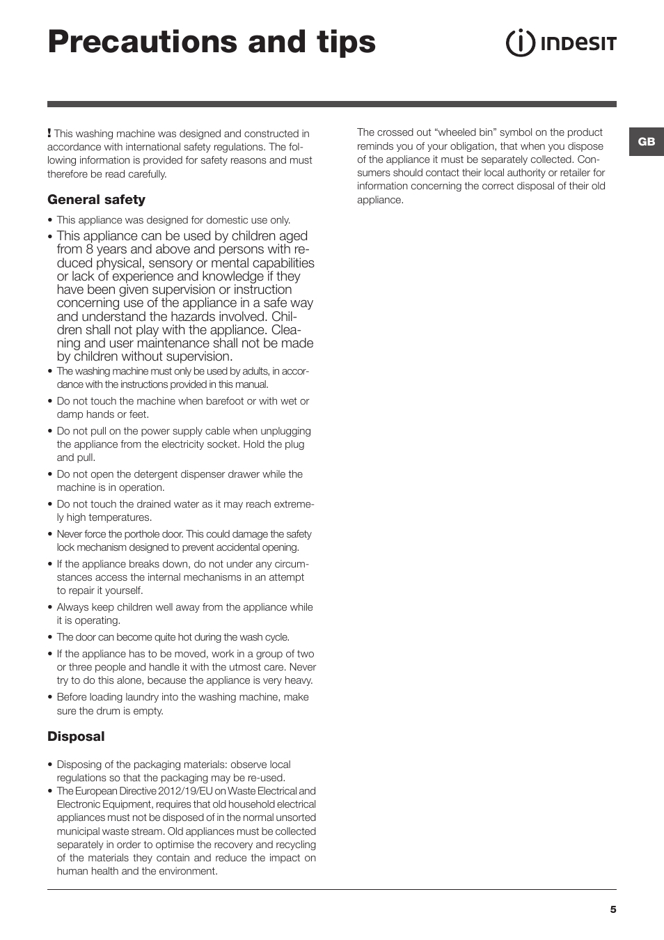 Precautions and tips | Indesit IWC-71283-C-ECO-EU User Manual | Page 5 / 84