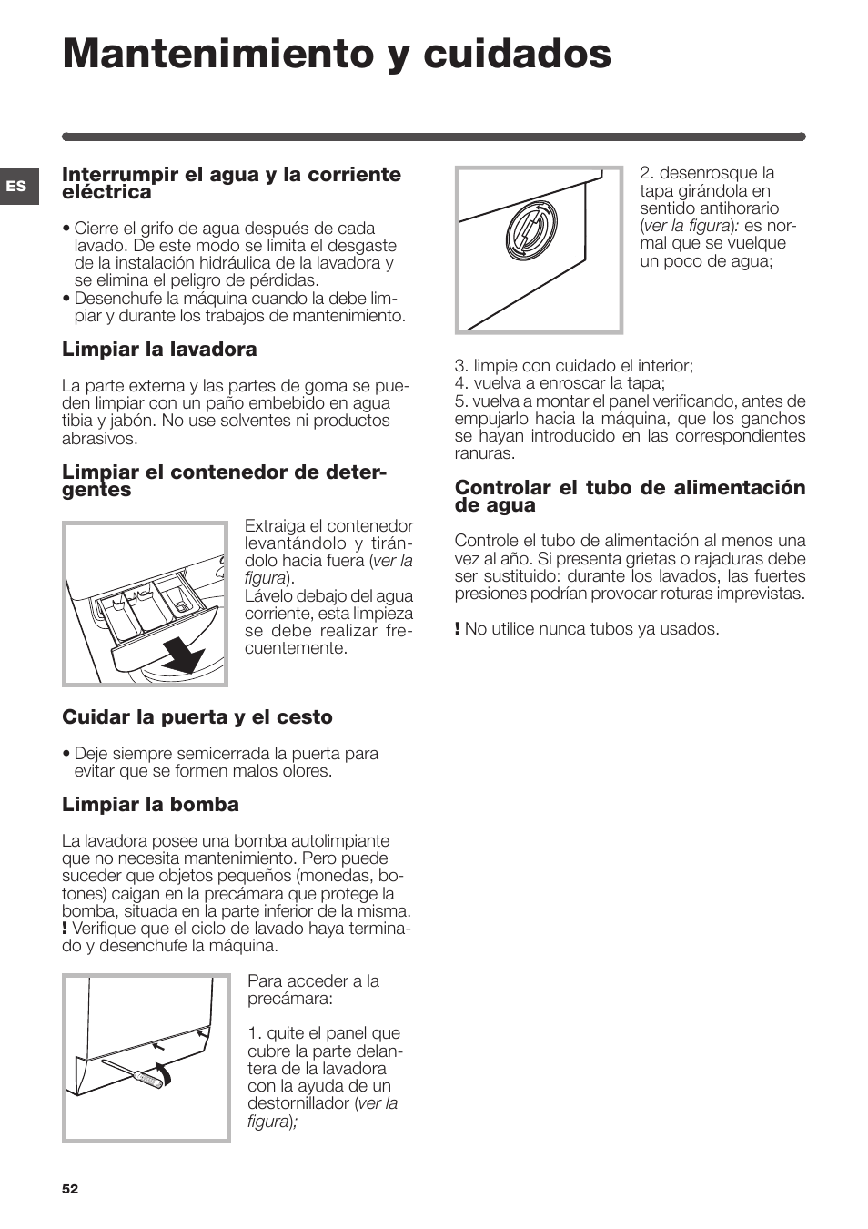 Mantenimiento y cuidados | Indesit IWC-71283-C-ECO-EU User Manual | Page 52 / 84