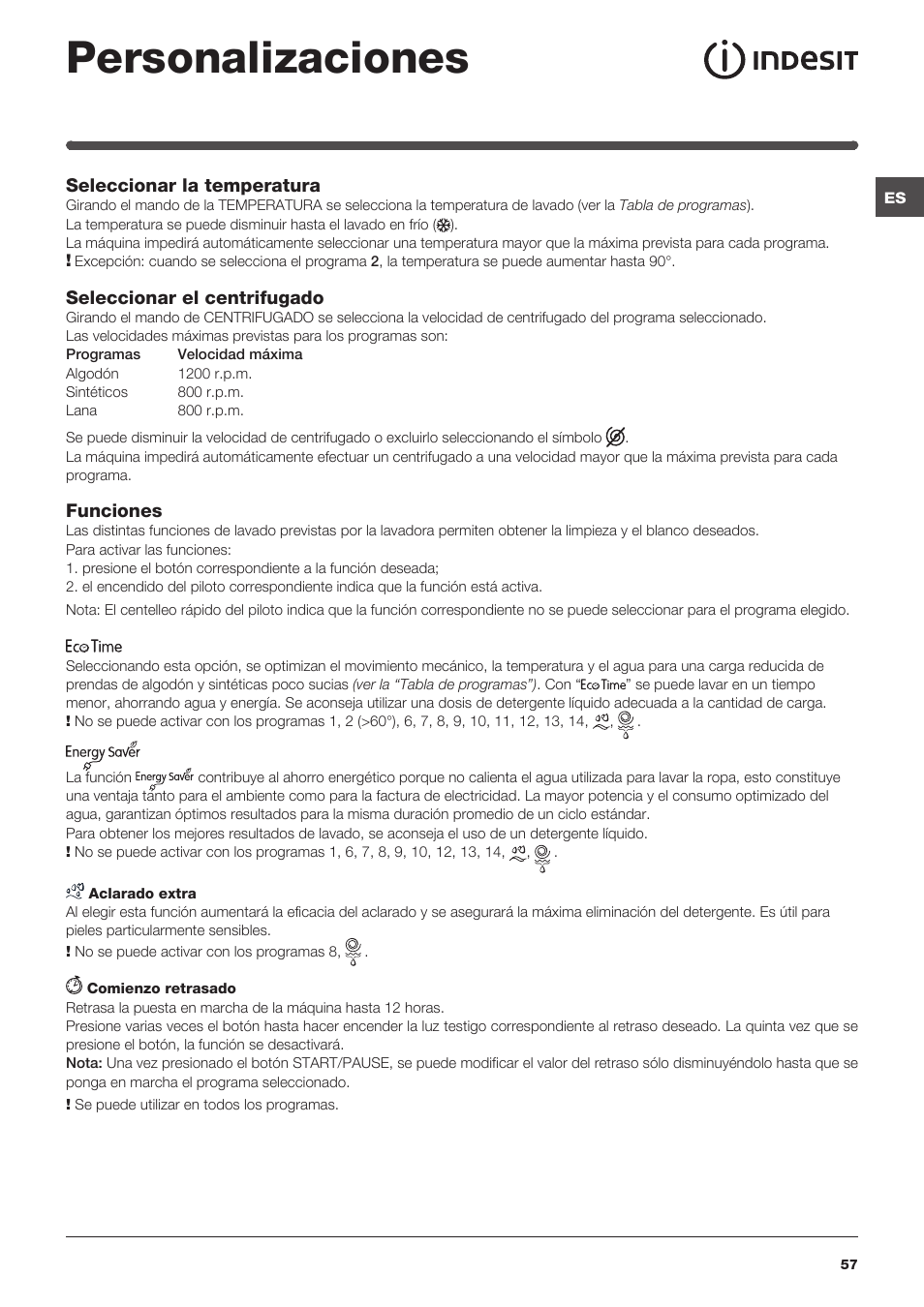Personalizaciones | Indesit IWC-71283-C-ECO-EU User Manual | Page 57 / 84