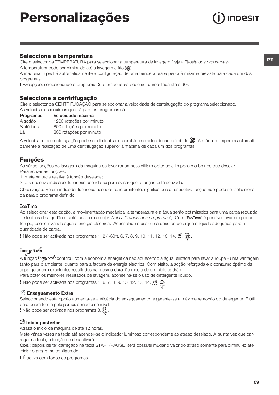 Personalizações | Indesit IWC-71283-C-ECO-EU User Manual | Page 69 / 84