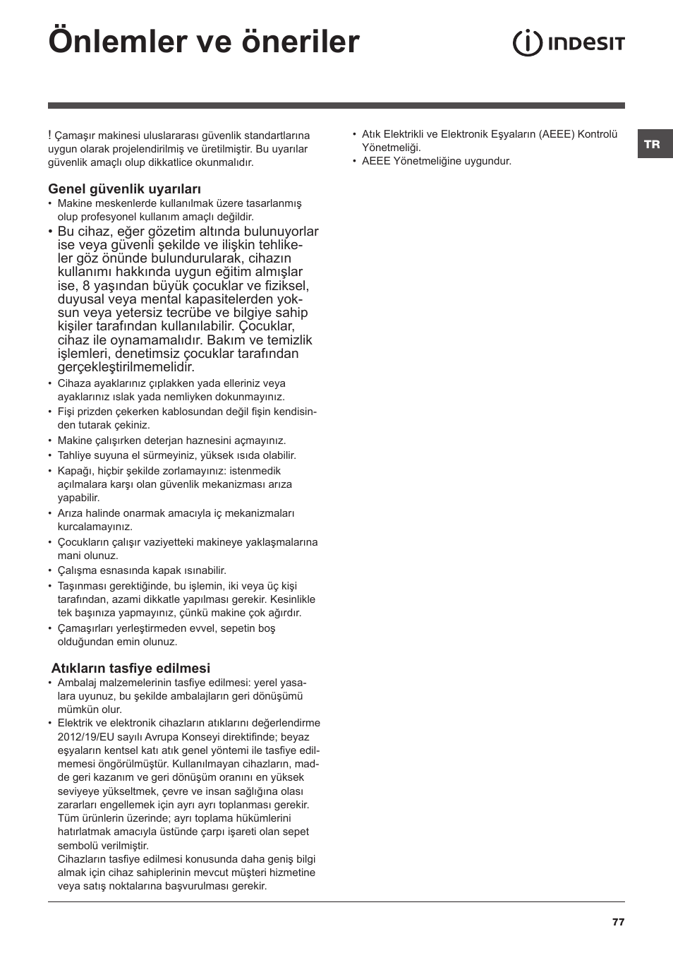 Önlemler ve öneriler | Indesit IWC-71283-C-ECO-EU User Manual | Page 77 / 84