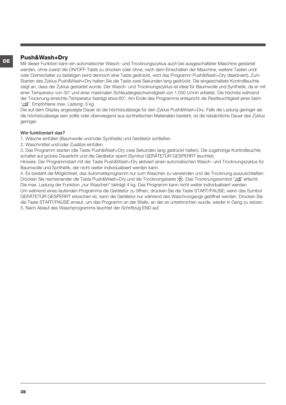 Push&wash+dry | Indesit XWDE-861480X-W-EU User Manual | Page 38 / 84
