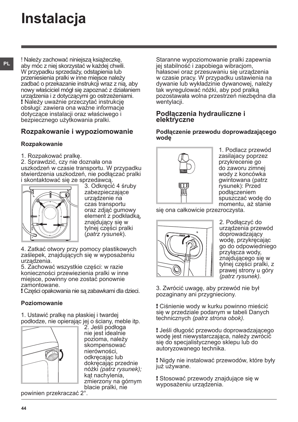 Instalacja | Indesit XWDE-861480X-W-EU User Manual | Page 44 / 84