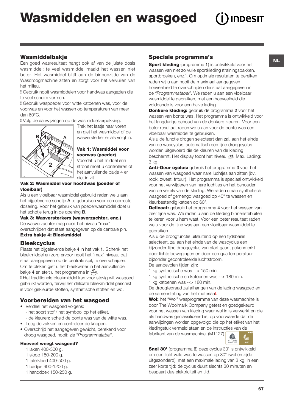 Wasmiddelen en wasgoed | Indesit XWDE-861480X-W-EU User Manual | Page 67 / 84