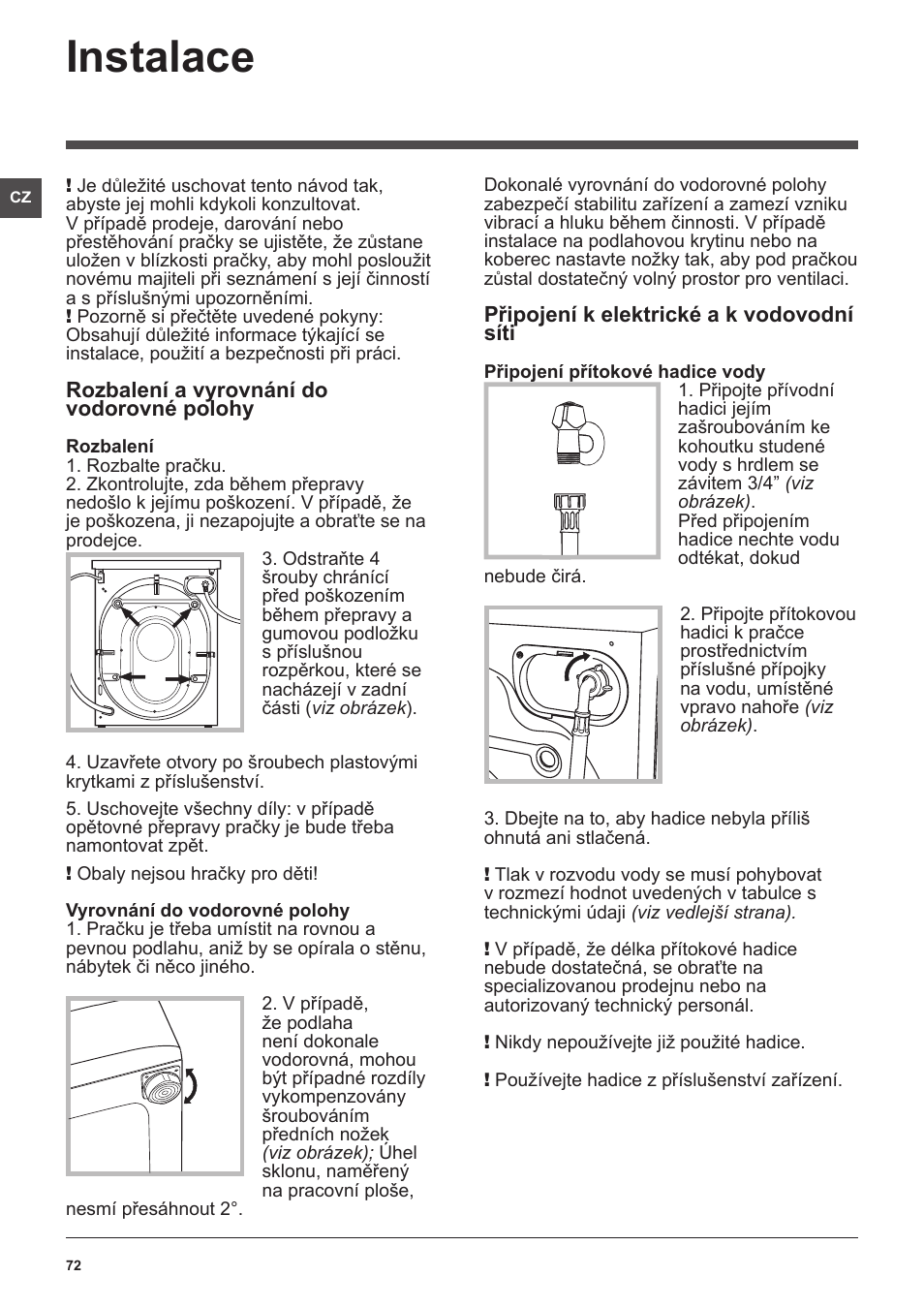 Instalace | Indesit XWDE-861480X-W-EU User Manual | Page 72 / 84
