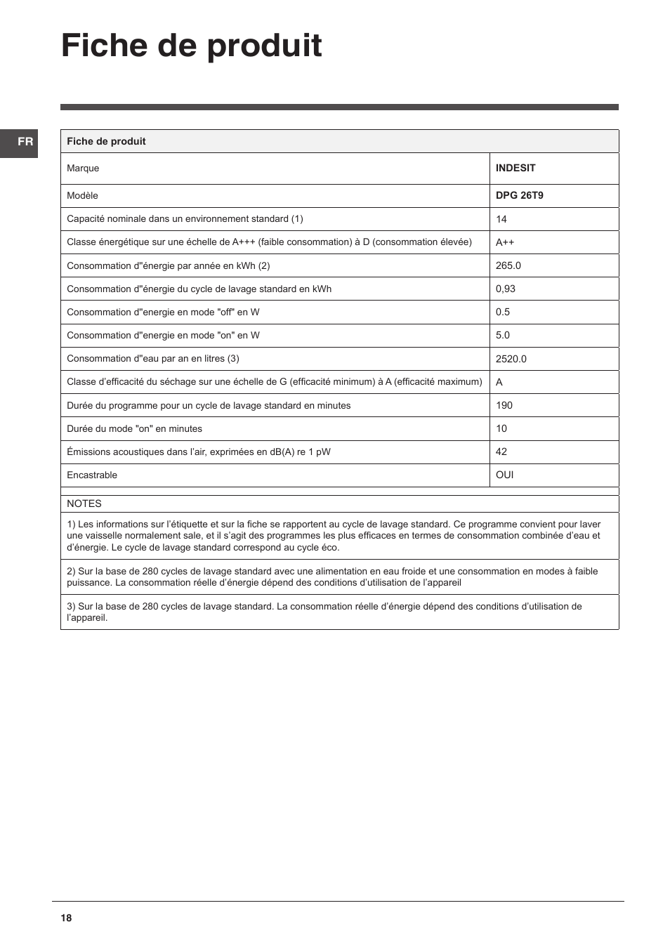 Fiche de produit | Indesit DPG-26T9-A-NX-EU User Manual | Page 18 / 44
