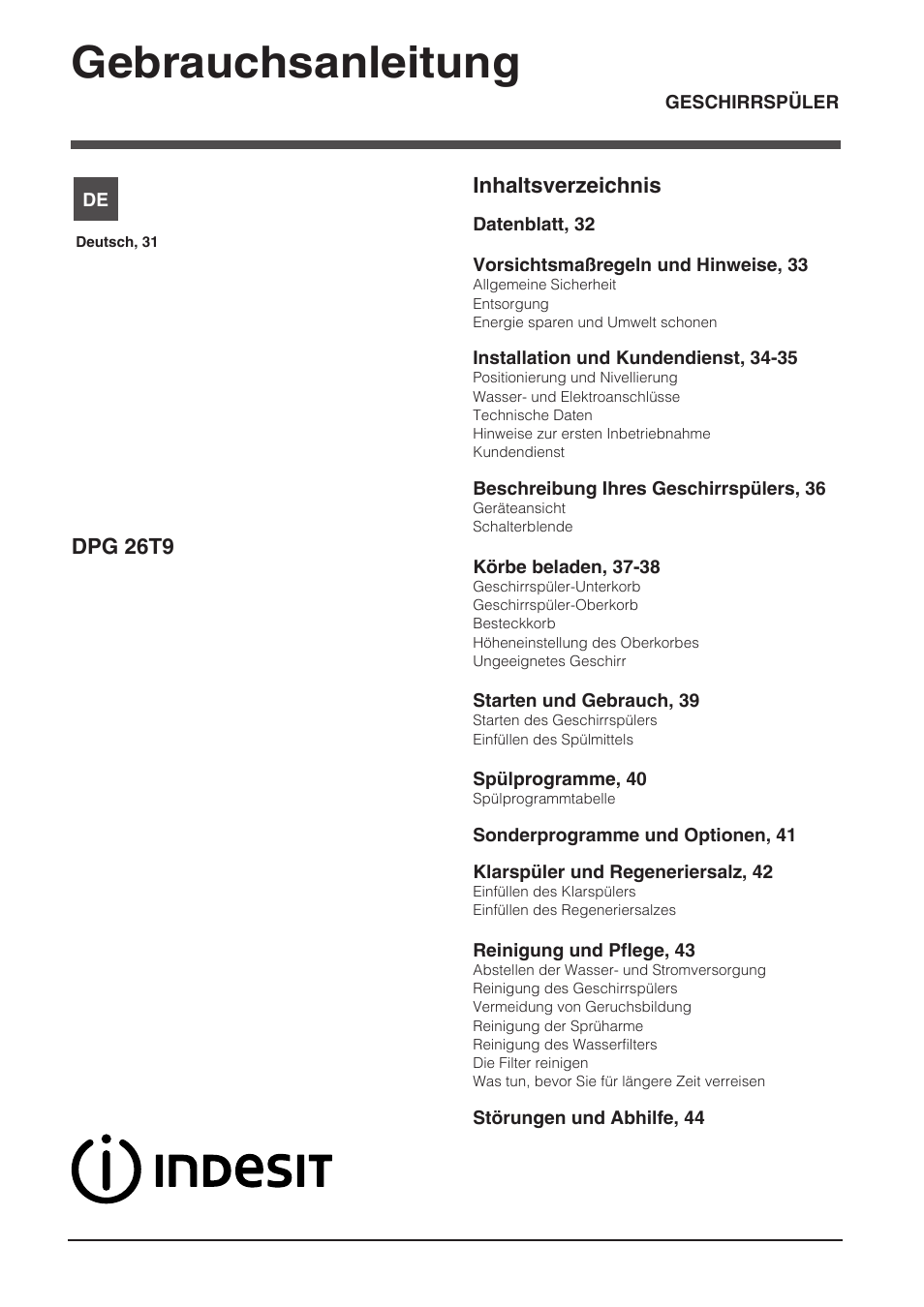 116176_de, Gebrauchsanleitung | Indesit DPG-26T9-A-NX-EU User Manual | Page 31 / 44