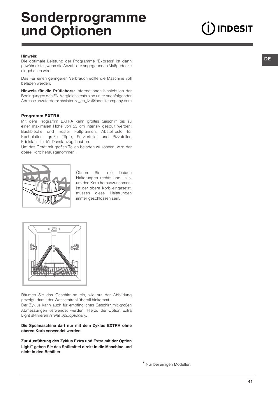 Sonderprogramme und optionen | Indesit DPG-26T9-A-NX-EU User Manual | Page 41 / 44