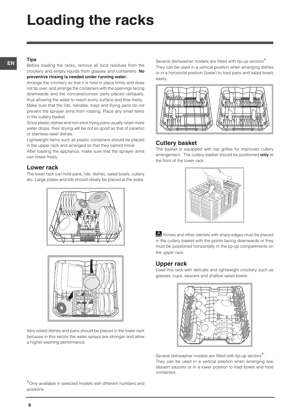 Loading the racks | Indesit DPG-26T9-A-NX-EU User Manual | Page 8 / 44