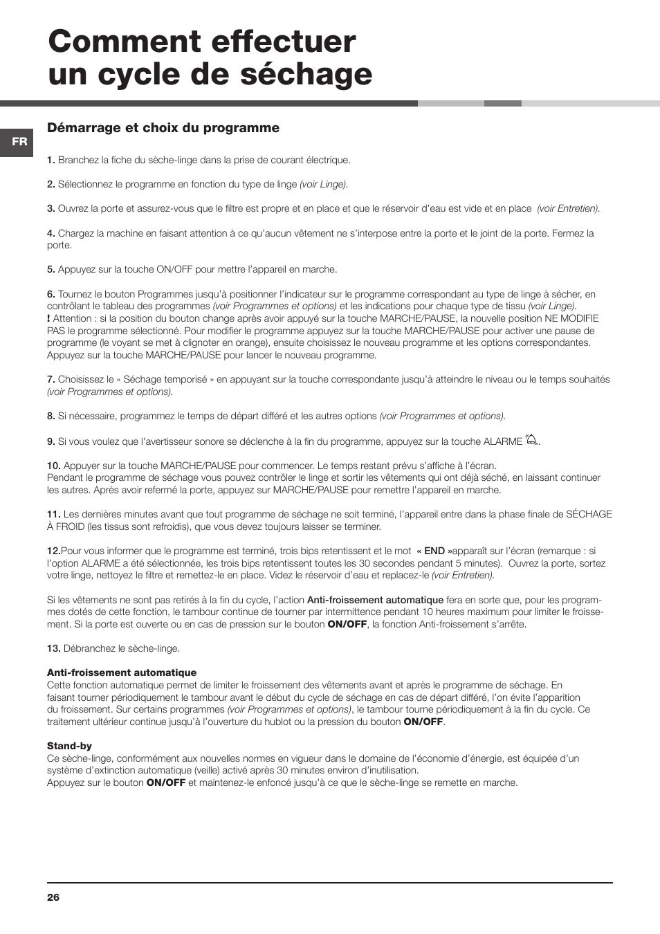Comment effectuer un cycle de séchage | Indesit IDPE-G45X-A1-ECO(EU) User Manual | Page 26 / 48