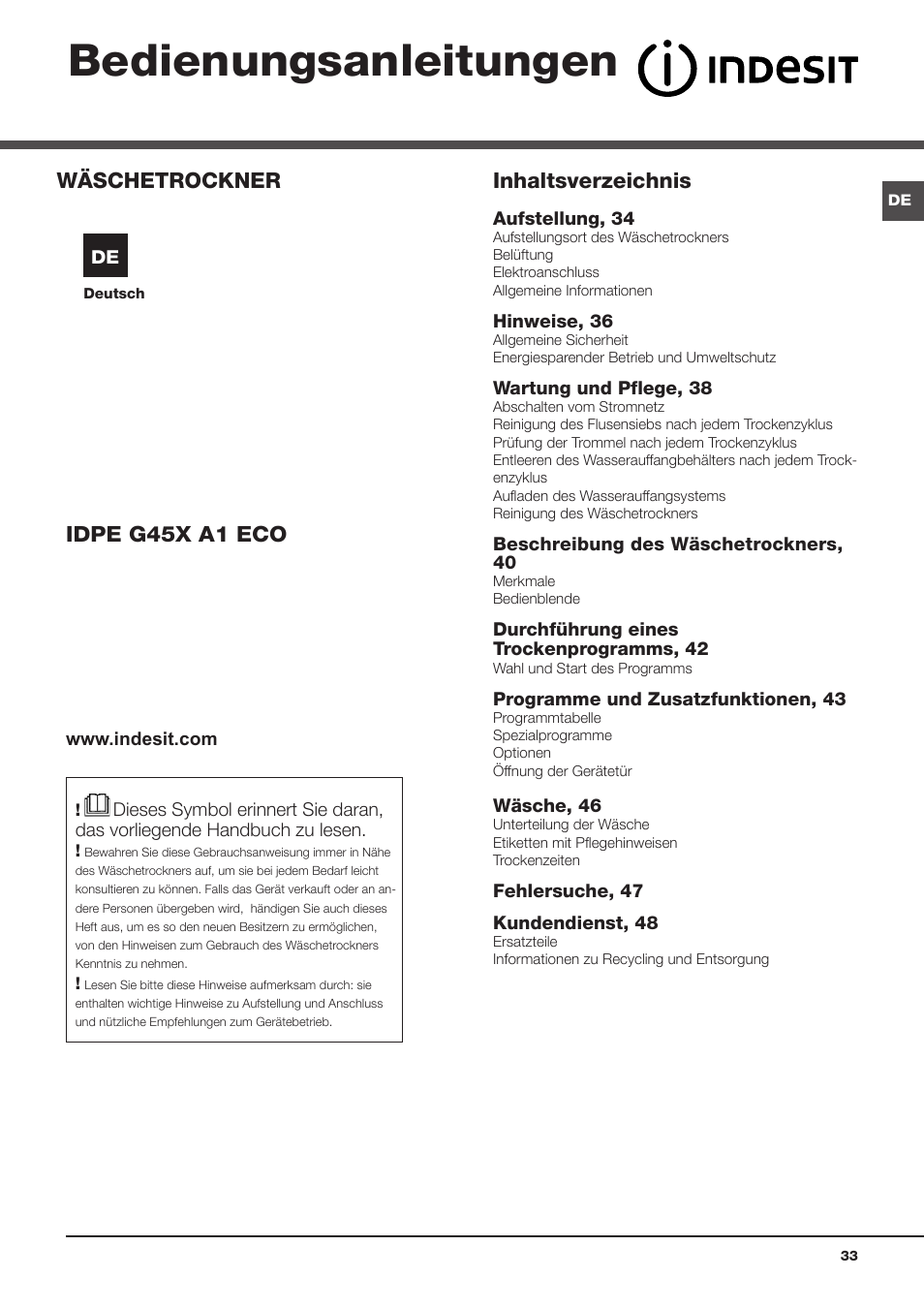Indesit IDPE-G45X-A1-ECO(EU) User Manual | Page 33 / 48