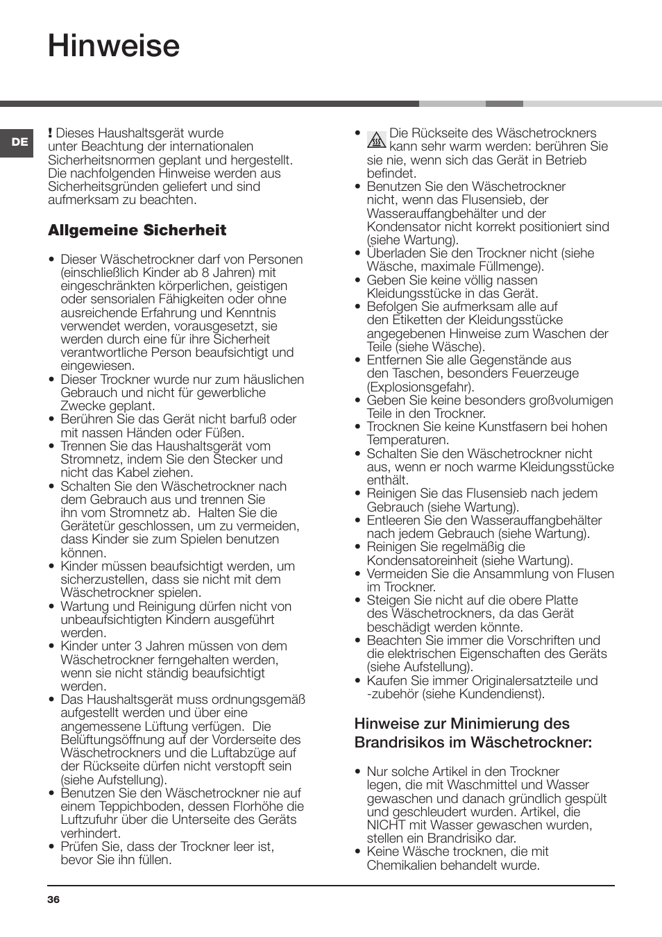 Hinweise | Indesit IDPE-G45X-A1-ECO(EU) User Manual | Page 36 / 48