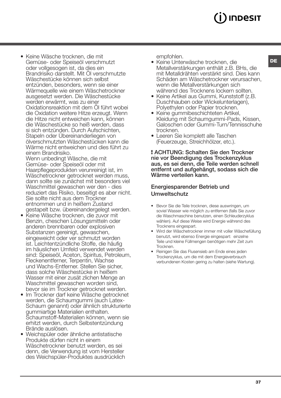 Hinweise | Indesit IDPE-G45X-A1-ECO(EU) User Manual | Page 37 / 48